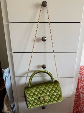 Chanel like Green Quilted Velvet Top-Handle Bag